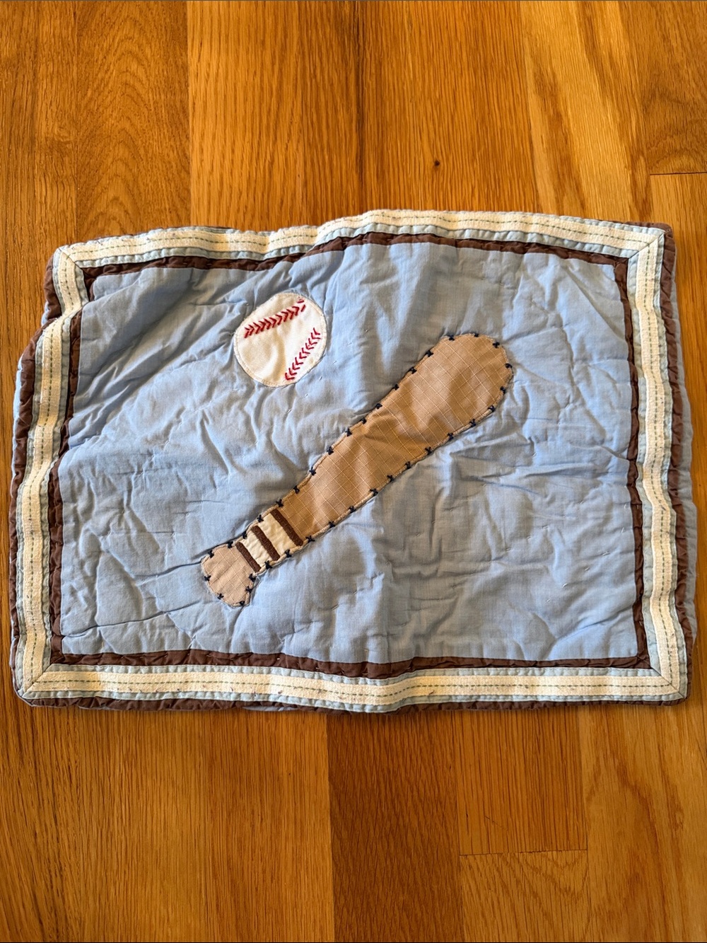 Pottery Barn Kids Light Blue Baseball Appliqué Throw with Brown Bat